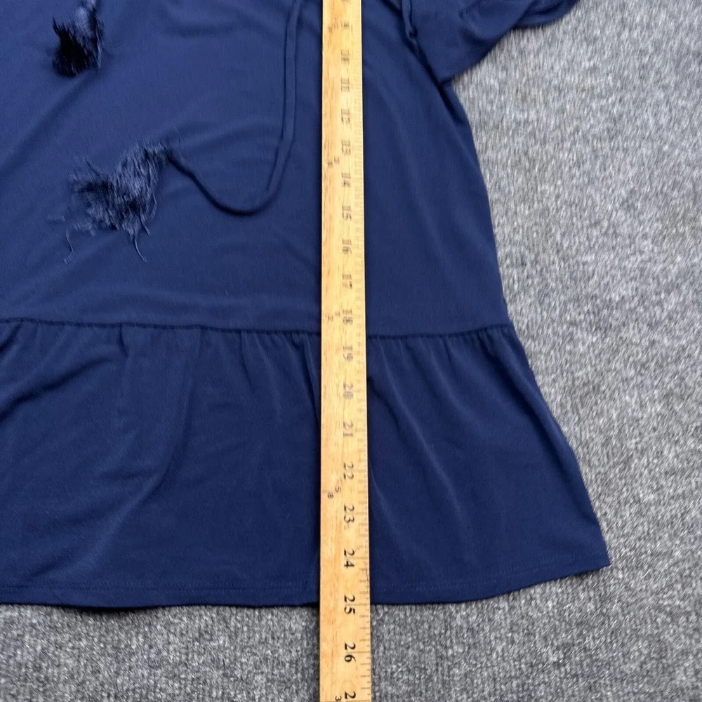 Michael Kors MK Blouse Top Womens Size Small Navy Blue Cinch Neck‎ Tasseled